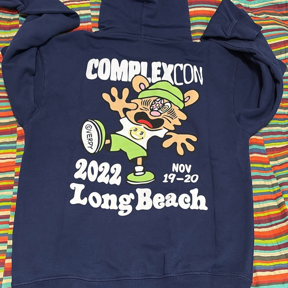 Verdy complex con long sleeve hoodie, navy blue size small brand new in bag